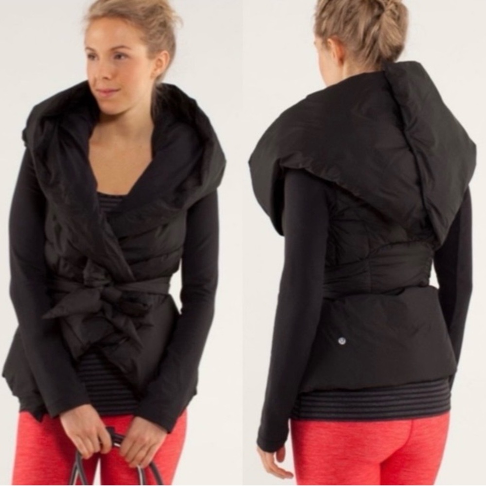 Lululemon Down To The Studio Black Goose Down Cloud Wrap Jacket with Tie Waist